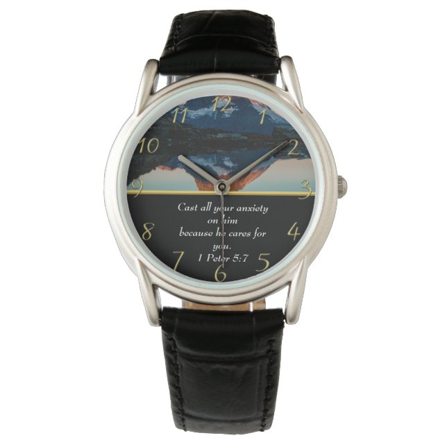 1 Peter 5:7 Christian Faith moutain lake  Watch (Front)