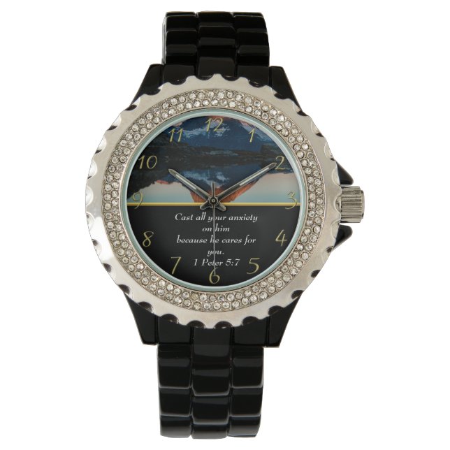 1 Peter 5:7 Christian Faith moutain lake  Watch (Front)