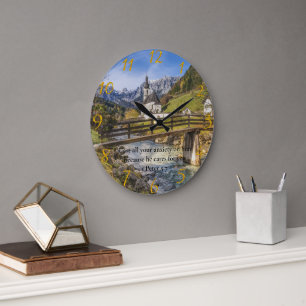 1 Peter 5:7 church near the moutain Large Clock