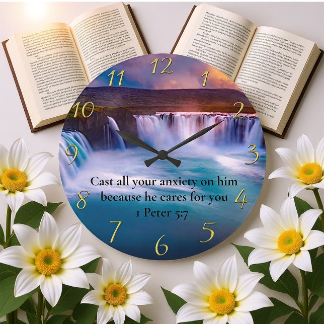 1 Peter 5:7 Gold Christian Faith Prayer Large Clock (Creator Uploaded)
