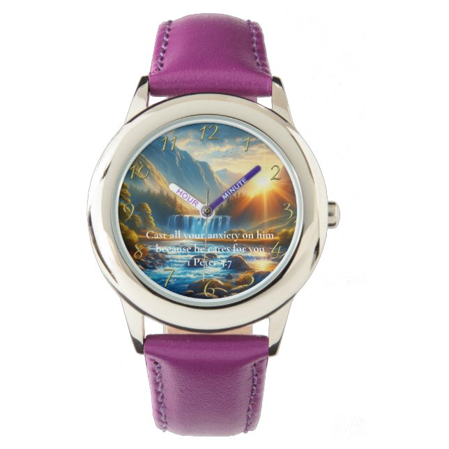 1 Peter 5:7 Gold Christian Faith Prayer Watch (Front)