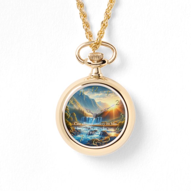 1 Peter 5:7 Gold Christian Faith Prayer Watch (Front)