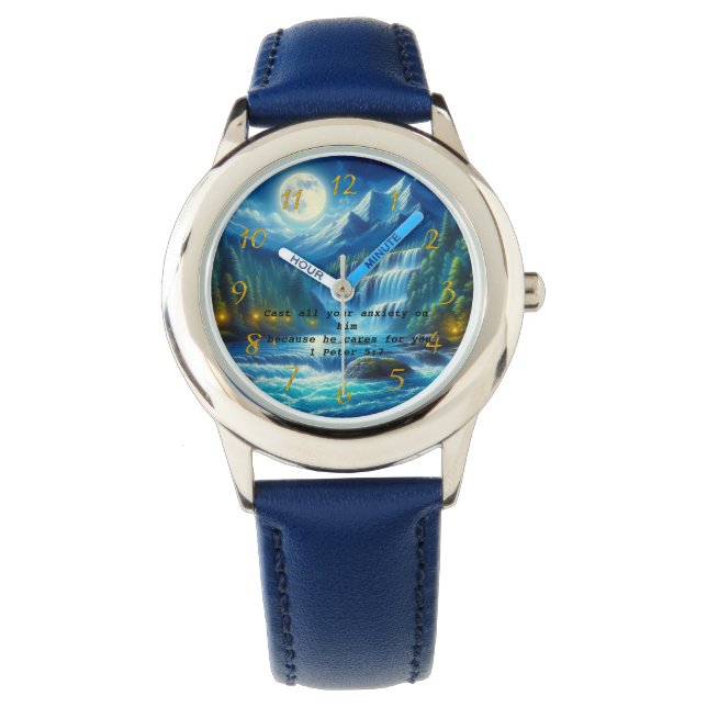 1 Peter 5:7 Gold Christian Faith Prayer Watch (Front)