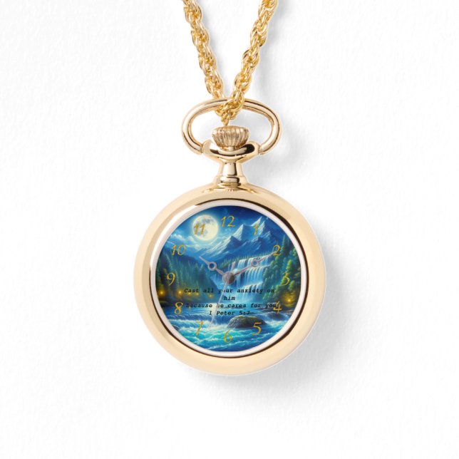 1 Peter 5:7 Gold Christian Faith Prayer Watch (Front)