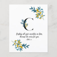 1 Peter 5:7, Letter C, watercolor scripture card