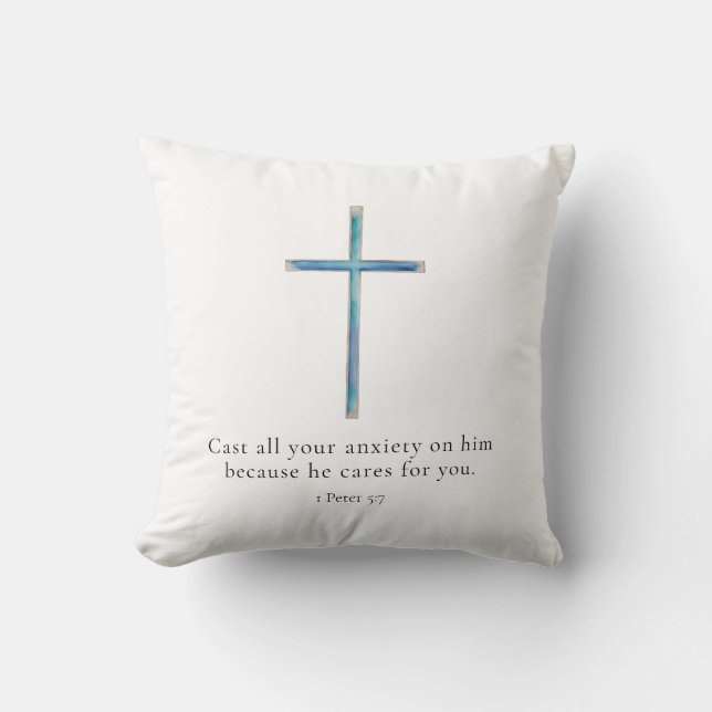 1 Peter 5:7 Minimalist Cross Cushion (Front)
