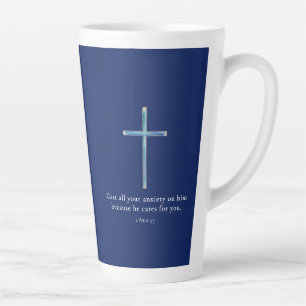 1 Peter 5:7 Minimalist Cross Latte Mug