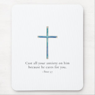 1 Peter 5:7 Minimalist Cross Mouse Mat