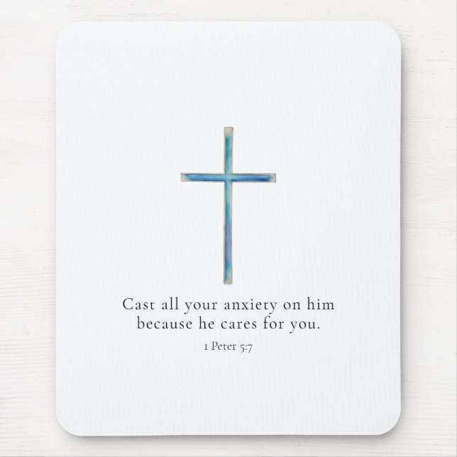 1 Peter 5:7 Minimalist Cross Mouse Mat (Front)