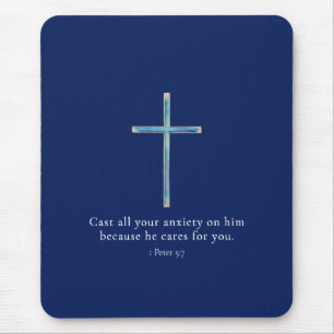 1 Peter 5:7 Minimalist Cross Mouse Mat