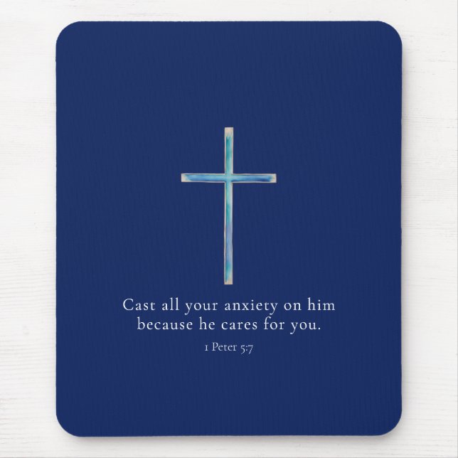 1 Peter 5:7 Minimalist Cross Mouse Mat (Front)