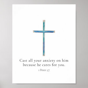 1 Peter 5:7 Minimalist Cross Poster