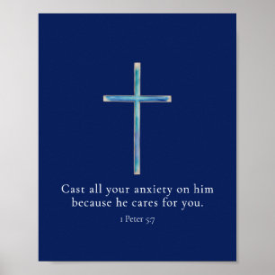 1 Peter 5:7 Minimalist Cross Poster