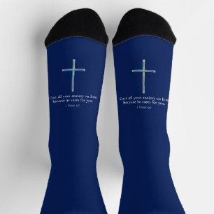 1 Peter 5:7 Minimalist Cross Socks