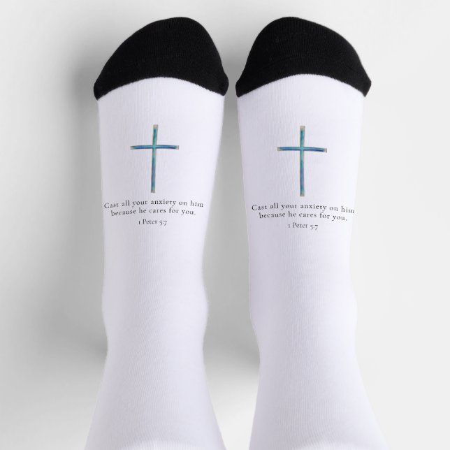 1 Peter 5:7 Minimalist Cross Socks (Top)
