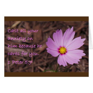 1 Peter 5:7 Scripture Card Flower brown border