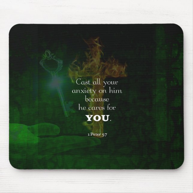 1 Peter 5:7 Uplifting Bible Verses Quote Mouse Mat (Front)