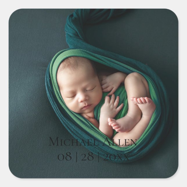 1 Photo Baby Birth Announcement Sticker (Front)