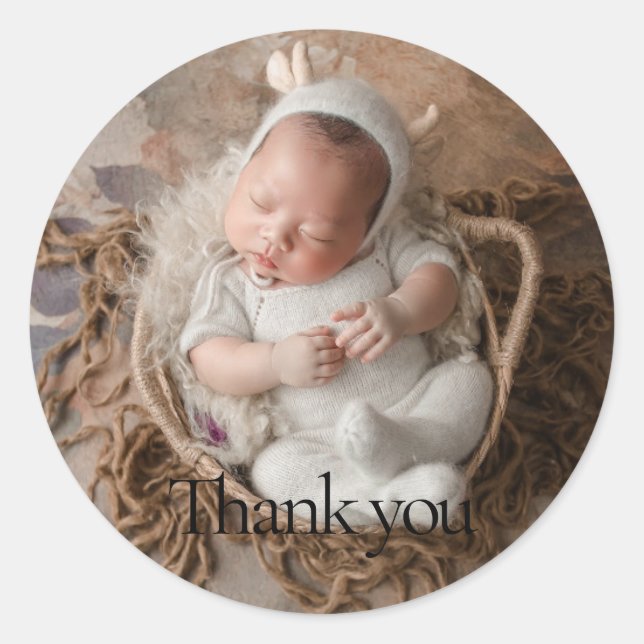 1 Photo Baby Thank You Round Sticker (Front)
