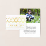 1 Photo Bar Mitzvah Thank You Star of David Gold Foil Card<br><div class="desc">A thoughtful way to thank family and friends for coming to your bar mitzvah is to give them an elegant customised photo thank you card they can save as a keepsake. Picture and all wording are simple to personalise or delete. If you prefer to hand write your message of gratitude,...</div>
