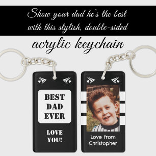 1 photo best dad ever love you black white key ring