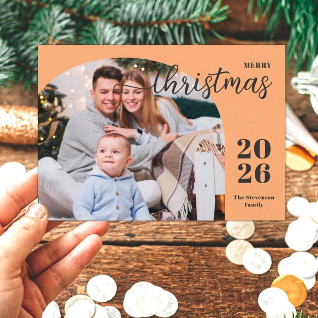 1 photo Christmas arch modern minimalist orange Holiday Card (Creator Uploaded)