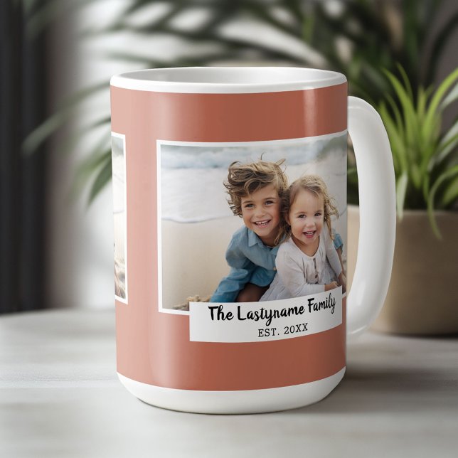 1 Photo Collage Family Name - Solid Colour Back Coffee Mug (Custom Photo Mug)