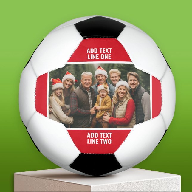 1 Photo Collage Family - Solid Red with Text Football (Custom Soccer Ball)