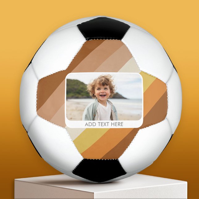 1 Photo Collage - text - Retro Stripes Warm Colour Football (Custom Soccer Ball)