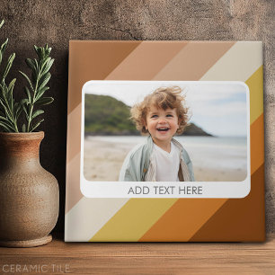 1 Photo Collage - text - Retro Stripes Warm Colour Tile