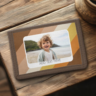 1 Photo Collage - text - Retro Stripes Warm Colour Trifold Wallet