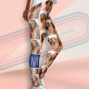 1 Photo Collage with Monogram Can Edit Colour Leggings