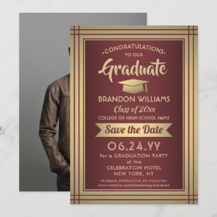 1 Photo Congratulations Graduate Burgundy and Gold Save The Date