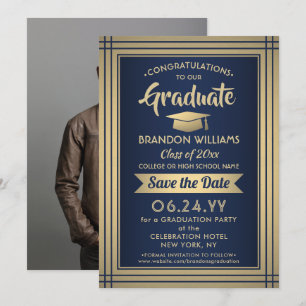 1 Photo Congratulations Graduate Navy Blue & Gold Save The Date