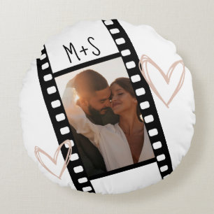 1 Photo Couples Filmstrip Boyfriend Girlfriend  Round Cushion