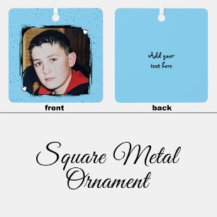 1 photo custom text keepsake blue metal tree decoration