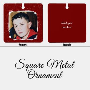 1 photo custom text keepsake burgundy metal tree decoration