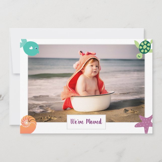1 Photo Cute Modern We've Moved Christmas at Beach Announcement (Front)