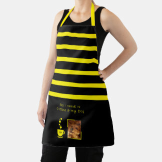 1 photo dog coffee lover stripes black yellow apron