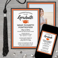 1 Photo Elegant Orange Black and White Graduation