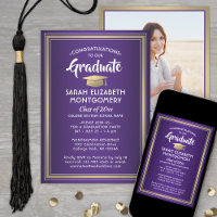 1 Photo Elegant Purple Gold and White Graduation