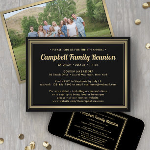1 Photo Family Reunion Elegant Black and Gold Invitation
