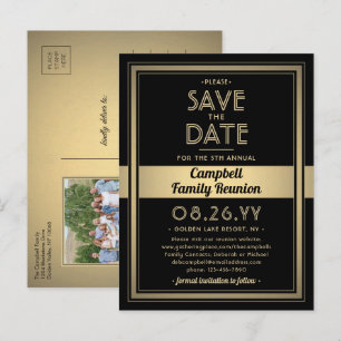 1 Photo Family Reunion Save the Date Black & Gold Announcement Postcard