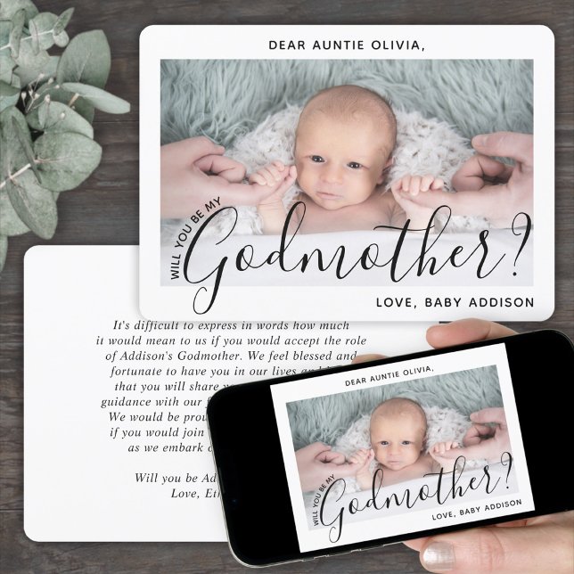 1 Photo Godmother Proposal Modern Elegant Script Invitation (Creator Uploaded)
