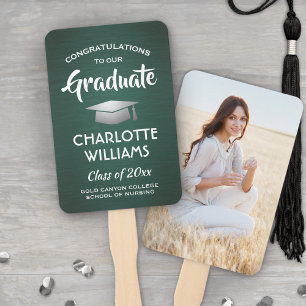 1 Photo Graduation Brushed Dark Green White Silver Hand Fan