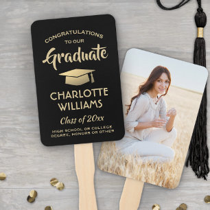 1 Photo Graduation Congrats Modern Black and Gold Hand Fan