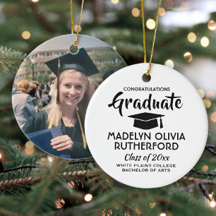 1 Photo Graduation Congrats Simple Black and White Ceramic Tree Decoration