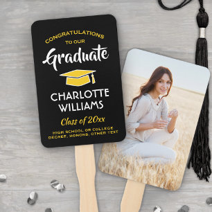 1 Photo Graduation Elegant Black Gold Yellow Hand Fan