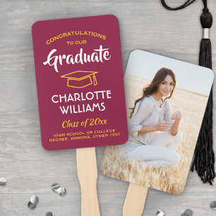 1 Photo Graduation Elegant Maroon Red Gold Yellow Hand Fan