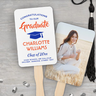 1 Photo Graduation Elegant Modern Orange and Blue Hand Fan